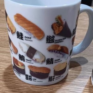 Set Of Two Sushi-Themed White Ceramic Mugs Kyoto